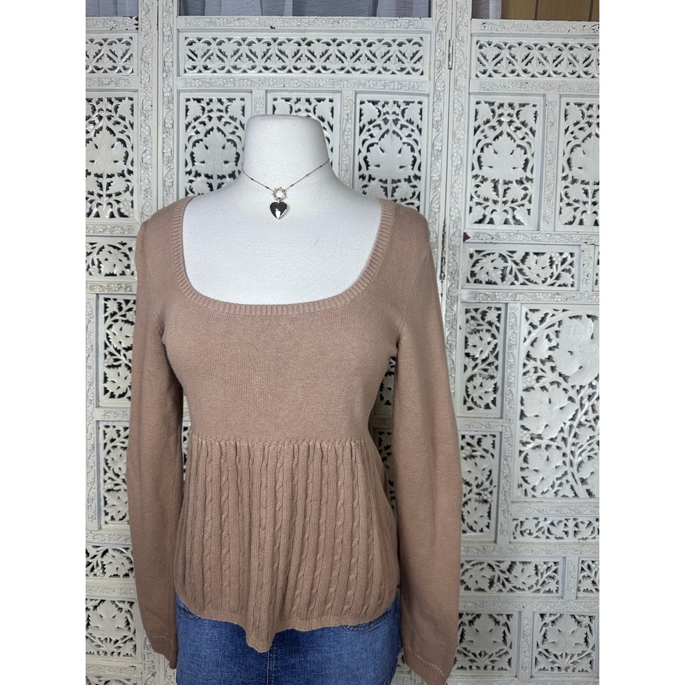 Hollister Y2K Style Tan Cable Knit Long Sleeve Babydoll‎ Sweater Sz Medium - Picture 2 of 7